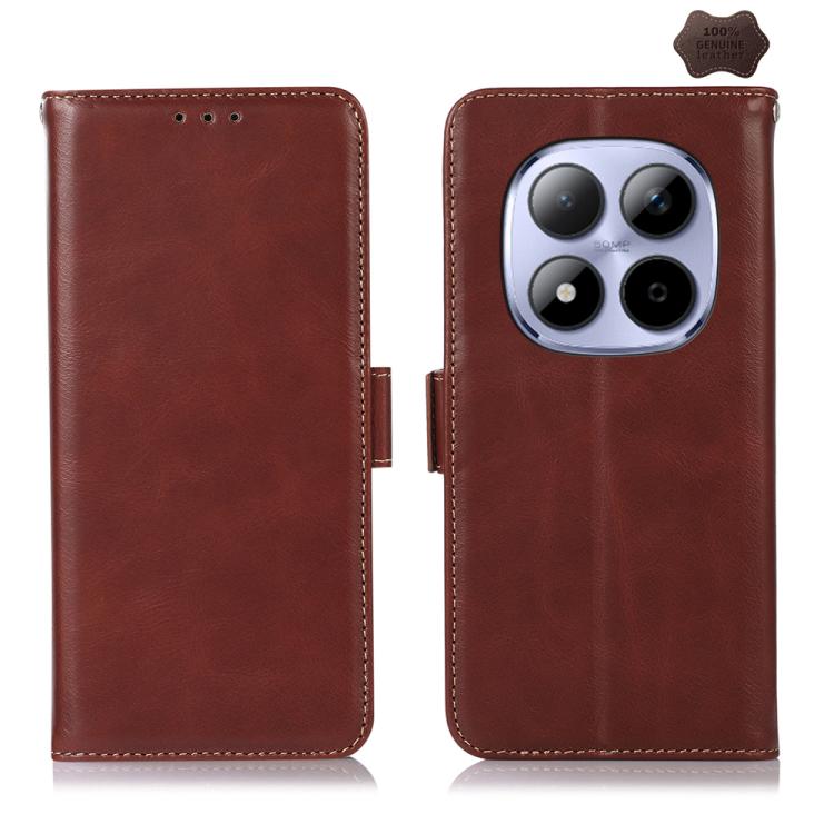 Magnetic Crazy Horse Texture Genuine Leather RFID Phone Case, For Redmi Note 15 Pro 5G Global 163.6mm, For Redmi Note 14 5G, For Redmi Note 14 Pro 5G, For Redmi 14C 4G