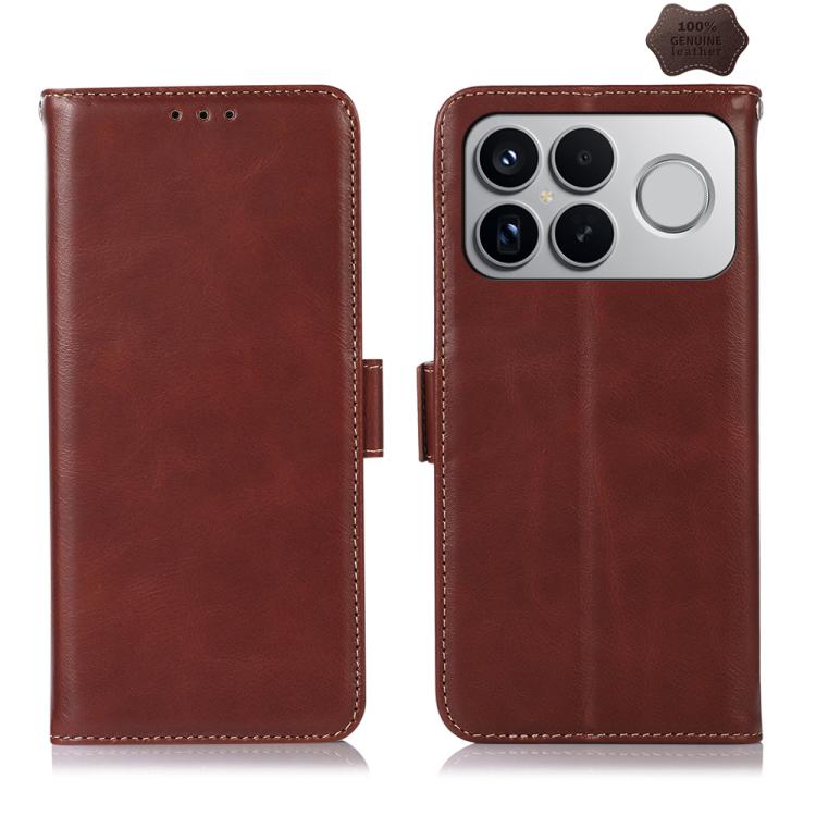 Magnetic Crazy Horse Texture Genuine Leather RFID Phone Case, For Redmi A7 Pro 171mm / Poco C85x 5G, For Redmi Turbo 5 Max / Poco X8 Pro Max, For Redmi Turbo 5 5G / Poco X8 Pro 5G, For Redmi Note 15 Pro+ 5G Global 163.3mm                               ...
