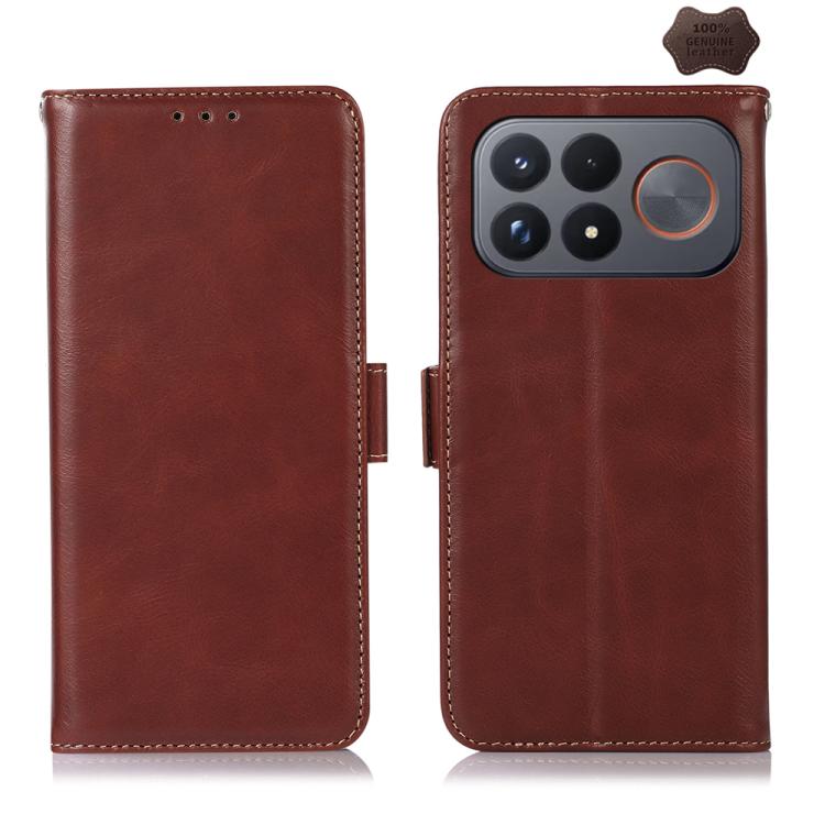 Magnetic Crazy Horse Texture Genuine Leather RFID Phone Case, For Redmi Note 17 4G Global 169.7mm, For Redmi Note 17 Pro+ 5G Global 163.4mm, For Redmi Note 17 Pro 5G Global 163.5mm, For Redmi K100 Pro Max/Poco F9 Ultra 5G                               ...