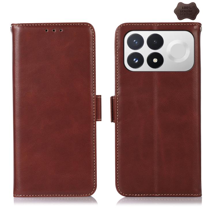 Magnetic Crazy Horse Texture Genuine Leather RFID Phone Case, For Redmi Note 17 4G Global 169.7mm, For Redmi Note 17 Pro+ 5G Global 163.4mm, For Redmi Note 17 Pro 5G Global 163.5mm, For Redmi K100 Pro Max/Poco F9 Ultra 5G                               ...