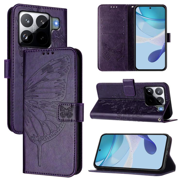 Embossed Butterfly Leather Phone Case, For Xiaomi 15S Pro 5G, For Xiaomi Poco M7 5G / C75 4G, For Xiaomi Poco X7, For Xiaomi 15 Ultra, For Xiaomi Poco X7 Pro, For Xiaomi Poco M7 Pro 5G Global