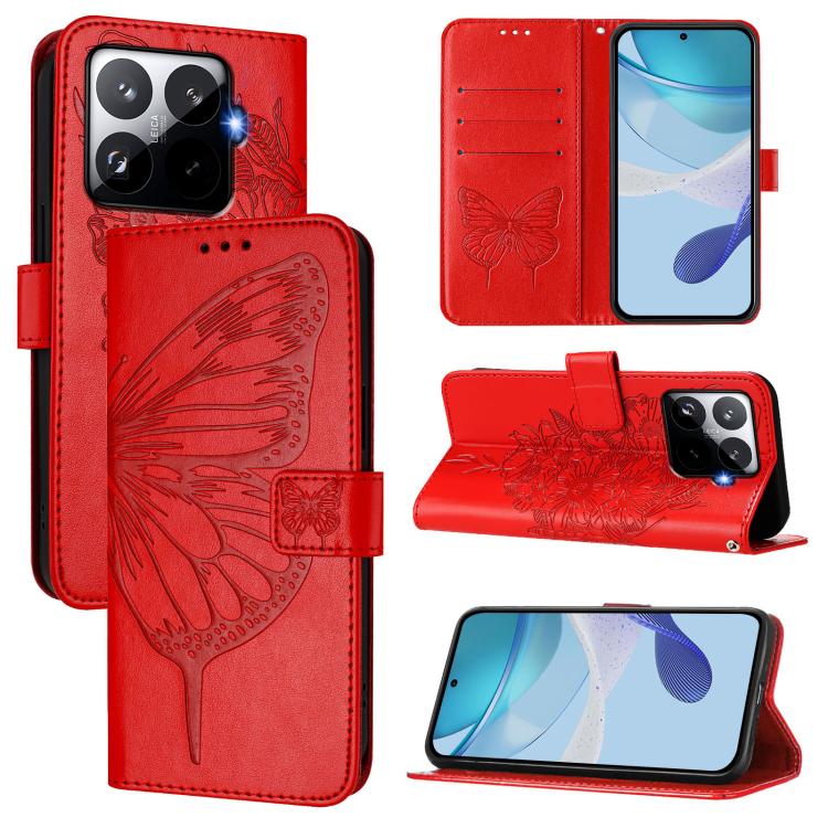 Embossed Butterfly Leather Phone Case, For Xiaomi 17 Max 5G, For Xiaomi 17T Pro 5G, For Xiaomi Poco M7 4G 169mm, For Xiaomi 15T Pro 5G, For Xiaomi 15T 5G, For Xiaomi Civi 5 Pro 5G