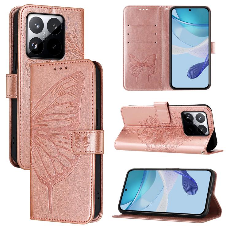 Embossed Butterfly Leather Phone Case, For Xiaomi 17 Max 5G, For Xiaomi 17T Pro 5G, For Xiaomi Poco M7 4G 169mm, For Xiaomi 15T Pro 5G, For Xiaomi 15T 5G, For Xiaomi Civi 5 Pro 5G