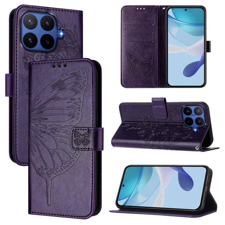 Embossed Butterfly Leather Phone Case, For Xiaomi 17 Max 5G, For Xiaomi 17T Pro 5G, For Xiaomi Poco M7 4G 169mm, For Xiaomi 15T Pro 5G, For Xiaomi 15T 5G, For Xiaomi Civi 5 Pro 5G