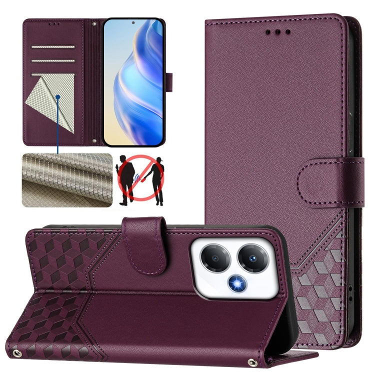 Honeycomb Embossing RFID Leather Phone Case, For Infinix Note 40 Pro 5G / 4G, For Infinix Note 40 Pro+ 5G, For Infinix Hot 40 4G / Hot 40 Pro 4G, For Infinix Note 40 4G, For Infinix Zero 30 4G, For Infinix Zero 30 5G, For Infinix Hot 30 5G             ...