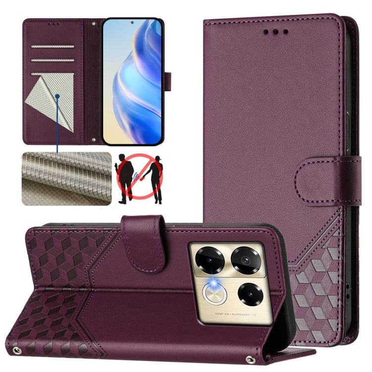 Honeycomb Embossing RFID Leather Phone Case, For Infinix Note 40 Pro 5G / 4G, For Infinix Note 40 Pro+ 5G, For Infinix Hot 40 4G / Hot 40 Pro 4G, For Infinix Note 40 4G, For Infinix Zero 30 4G, For Infinix Zero 30 5G, For Infinix Hot 30 5G             ...
