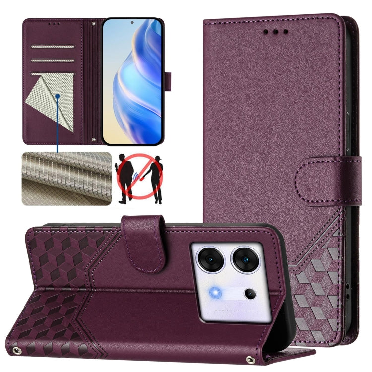 Honeycomb Embossing RFID Leather Phone Case, For Infinix Note 40 Pro 5G / 4G, For Infinix Note 40 Pro+ 5G, For Infinix Hot 40 4G / Hot 40 Pro 4G, For Infinix Note 40 4G, For Infinix Zero 30 4G, For Infinix Zero 30 5G, For Infinix Hot 30 5G             ...