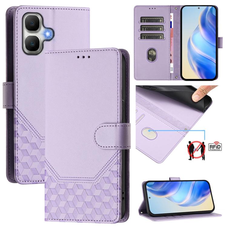 Honeycomb Embossing RFID Leather Phone Case, For Infinix GT 50 Pro 5G, For Infinix Note Edge 5G Global, For Infinix Smart 20 4G / X6840, For Infinix Note 60 5G / Note 60 Pro 5G, For Infinix Hot 60i 5G / Tecno Spark Go 5G, For Infinix Smart 10 Plus     ...