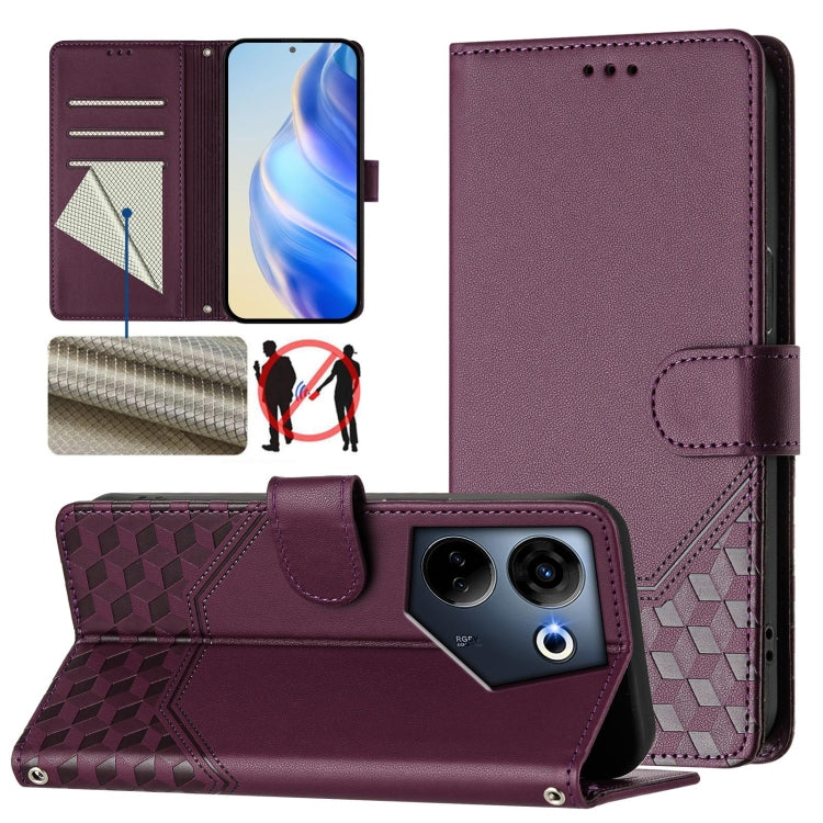 Honeycomb Embossing RFID Leather Phone Case, For Tecno Pova 5, For Tecno Camon 20 Premier 5G, For Tecno Camon 20 Pro 5G, For Tecno Camon 20 / Camon 20 Pro 4G, For Tecno Pop 7 / Pop 7 Pro, For Tecno Spark Go 2023 /  Infinix Smart 7, For Tecno Spark 10 5...