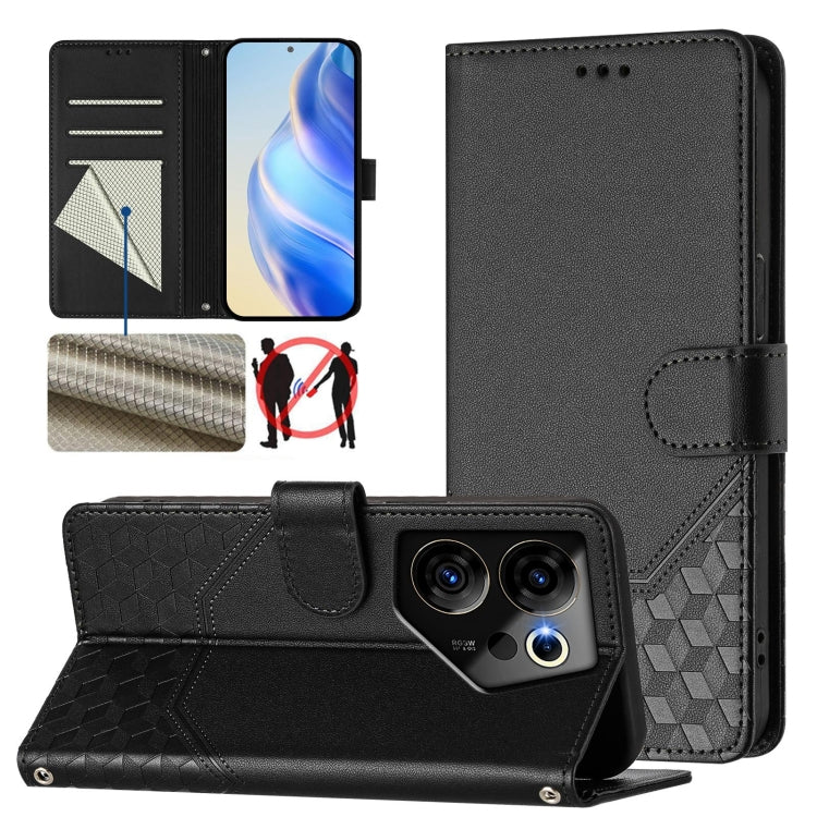 Honeycomb Embossing RFID Leather Phone Case, For Tecno Pova 5, For Tecno Camon 20 Premier 5G, For Tecno Camon 20 Pro 5G, For Tecno Camon 20 / Camon 20 Pro 4G, For Tecno Pop 7 / Pop 7 Pro, For Tecno Spark Go 2023 /  Infinix Smart 7, For Tecno Spark 10 5...