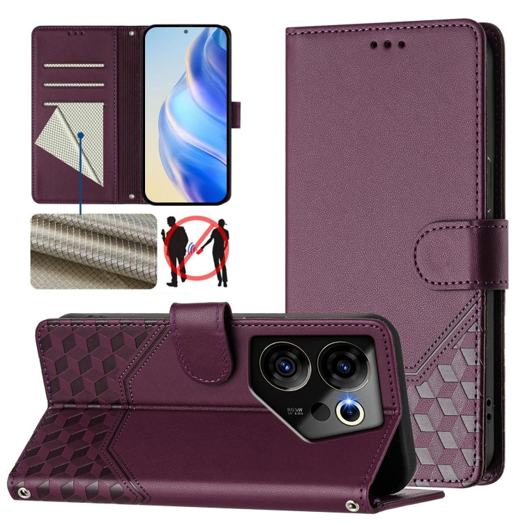 Honeycomb Embossing RFID Leather Phone Case, For Tecno Pova 5, For Tecno Camon 20 Premier 5G, For Tecno Camon 20 Pro 5G, For Tecno Camon 20 / Camon 20 Pro 4G, For Tecno Pop 7 / Pop 7 Pro, For Tecno Spark Go 2023 /  Infinix Smart 7, For Tecno Spark 10 5...