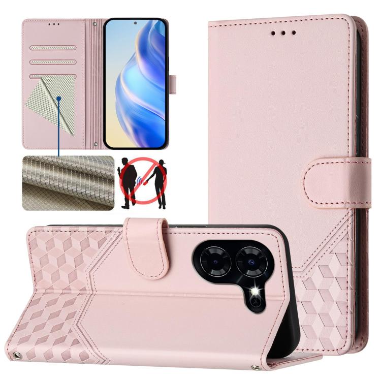 Honeycomb Embossing RFID Leather Phone Case, For Tecno Pova 5, For Tecno Camon 20 Premier 5G, For Tecno Camon 20 Pro 5G, For Tecno Camon 20 / Camon 20 Pro 4G, For Tecno Pop 7 / Pop 7 Pro, For Tecno Spark Go 2023 /  Infinix Smart 7, For Tecno Spark 10 5...