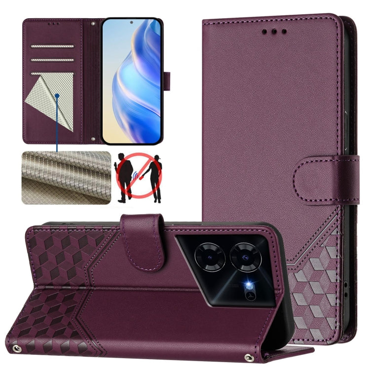 Honeycomb Embossing RFID Leather Phone Case, For Tecno Pova 6 4G, For Tecno Pova 6 5G / 6 Pro 5G, For Tecno Camon 30 Pro 5G, For Tecno Camon 30 5G / 4G, For Tecno Spark 20 Pro+ 4G, For Tecno Spark Go 2024 4G, For Tecno Pova 5 Pro 5G, For Tecno Pova Neo 3