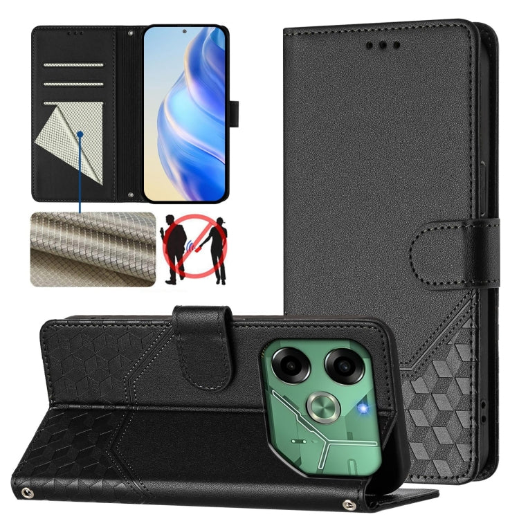 Honeycomb Embossing RFID Leather Phone Case, For Tecno Pova 6 4G, For Tecno Pova 6 5G / 6 Pro 5G, For Tecno Camon 30 Pro 5G, For Tecno Camon 30 5G / 4G, For Tecno Spark 20 Pro+ 4G, For Tecno Spark Go 2024 4G, For Tecno Pova 5 Pro 5G, For Tecno Pova Neo 3