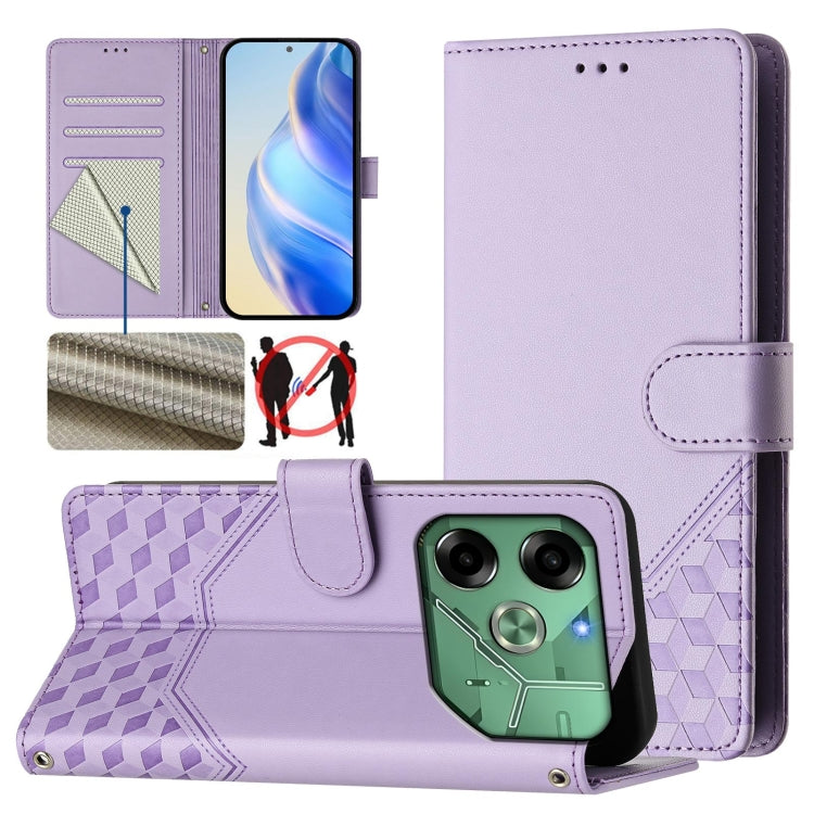 Honeycomb Embossing RFID Leather Phone Case, For Tecno Pova 6 4G, For Tecno Pova 6 5G / 6 Pro 5G, For Tecno Camon 30 Pro 5G, For Tecno Camon 30 5G / 4G, For Tecno Spark 20 Pro+ 4G, For Tecno Spark Go 2024 4G, For Tecno Pova 5 Pro 5G, For Tecno Pova Neo 3