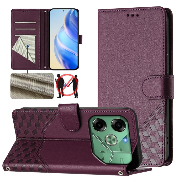 Honeycomb Embossing RFID Leather Phone Case, For Tecno Pova 6 4G, For Tecno Pova 6 5G / 6 Pro 5G, For Tecno Camon 30 Pro 5G, For Tecno Camon 30 5G / 4G, For Tecno Spark 20 Pro+ 4G, For Tecno Spark Go 2024 4G, For Tecno Pova 5 Pro 5G, For Tecno Pova Neo 3