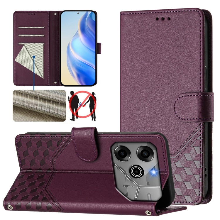 Honeycomb Embossing RFID Leather Phone Case, For Tecno Pova 6 4G, For Tecno Pova 6 5G / 6 Pro 5G, For Tecno Camon 30 Pro 5G, For Tecno Camon 30 5G / 4G, For Tecno Spark 20 Pro+ 4G, For Tecno Spark Go 2024 4G, For Tecno Pova 5 Pro 5G, For Tecno Pova Neo 3