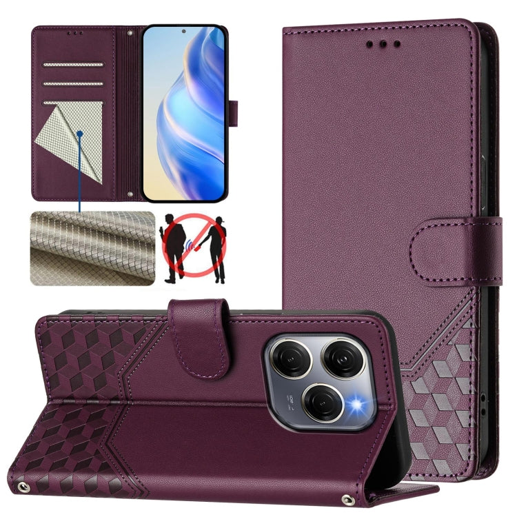 Honeycomb Embossing RFID Leather Phone Case, For Tecno Spark 30 5G, For Tecno Spark Go 1 / Spark Go 2025, For Tecno Spark 30C, For Tecno Spark 20 Pro 5G, For Tecno Pop 6C, For Tecno Spark 10 Pro Magic Magenta, For Tecno Camon 30 Premier 5G             ...