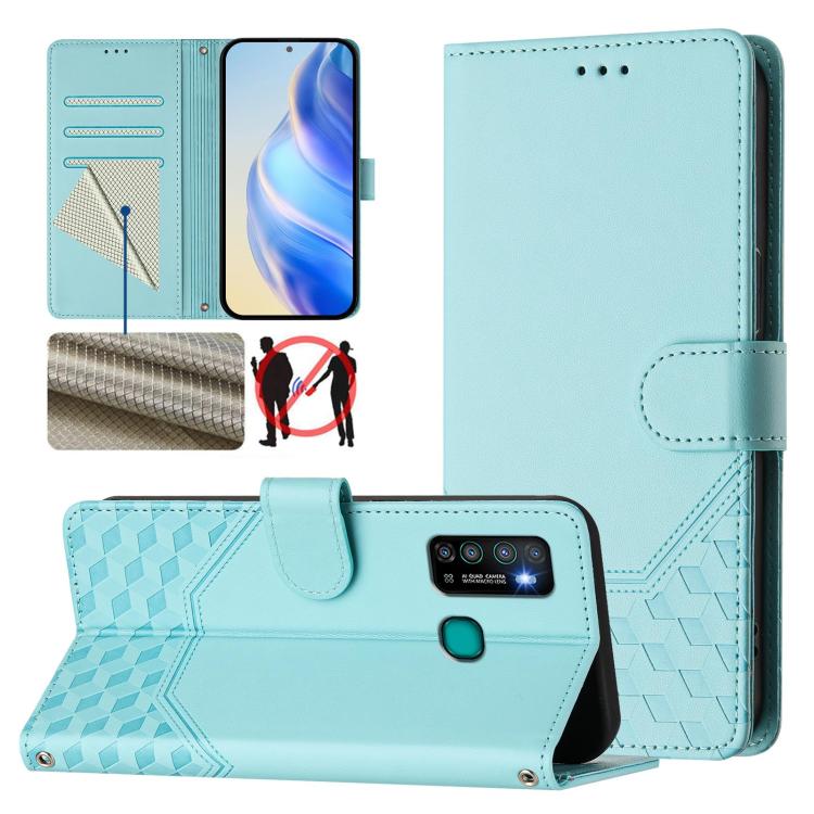 Honeycomb Embossing RFID Leather Phone Case, For Tecno Pova 3, For Tecno Pop 5, For Tecno Spark 7P, For Tecno Spark 7 / Spark 7T, For Tecno Camon 15 / 15 Air, For Tecno Spark Go 2021