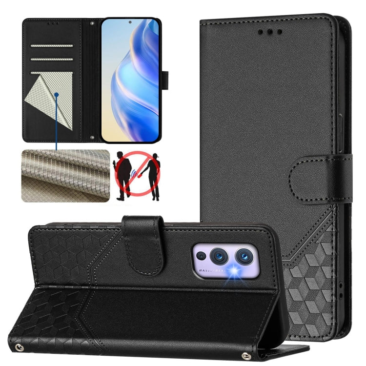 Honeycomb Embossing RFID Leather Phone Case, For OnePlus Nord CE 5G, For OnePlus Nord 2, For OnePlus 9 Pro, For OnePlus 9, For OnePlus Nord N10 5G