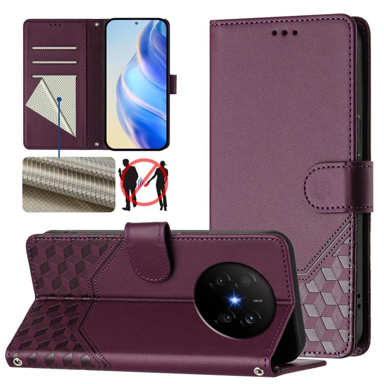 Honeycomb Embossing RFID Leather Phone Case, For Huawei nova 16z, For Huawei nova 16, For Huawei Pura 90 Pro Max, For Huawei Pura 90 Pro, For Huawei Mate 70 Air, For Huawei Enjoy 80s, For Huawei nova 14 Ultra 5G, For Huawei nova 14 Pro 5G