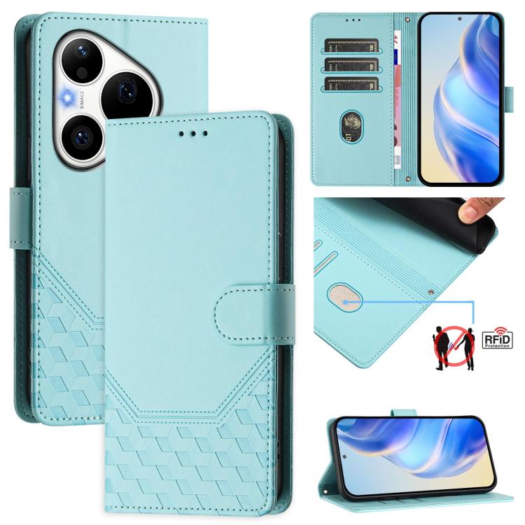 Honeycomb Embossing RFID Leather Phone Case, For Huawei nova 16z, For Huawei nova 16, For Huawei Pura 90 Pro Max, For Huawei Pura 90 Pro, For Huawei Mate 70 Air, For Huawei Enjoy 80s, For Huawei nova 14 Ultra 5G, For Huawei nova 14 Pro 5G