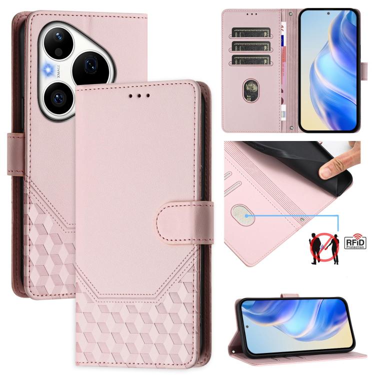 Honeycomb Embossing RFID Leather Phone Case, For Huawei nova 16z, For Huawei nova 16, For Huawei Pura 90 Pro Max, For Huawei Pura 90 Pro, For Huawei Mate 70 Air, For Huawei Enjoy 80s, For Huawei nova 14 Ultra 5G, For Huawei nova 14 Pro 5G