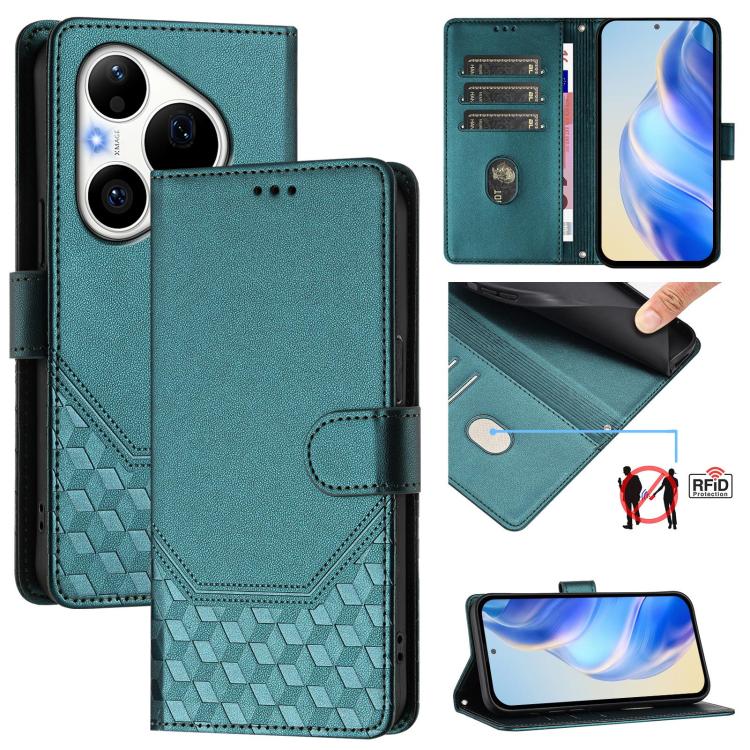 Honeycomb Embossing RFID Leather Phone Case, For Huawei nova 16z, For Huawei nova 16, For Huawei Pura 90 Pro Max, For Huawei Pura 90 Pro, For Huawei Mate 70 Air, For Huawei Enjoy 80s, For Huawei nova 14 Ultra 5G, For Huawei nova 14 Pro 5G
