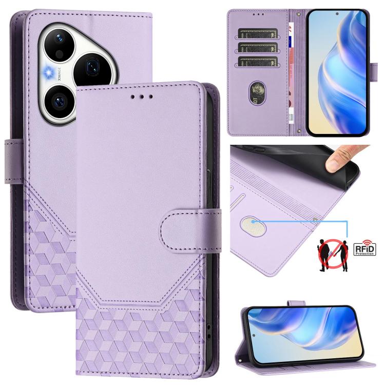 Honeycomb Embossing RFID Leather Phone Case, For Huawei nova 16z, For Huawei nova 16, For Huawei Pura 90 Pro Max, For Huawei Pura 90 Pro, For Huawei Mate 70 Air, For Huawei Enjoy 80s, For Huawei nova 14 Ultra 5G, For Huawei nova 14 Pro 5G
