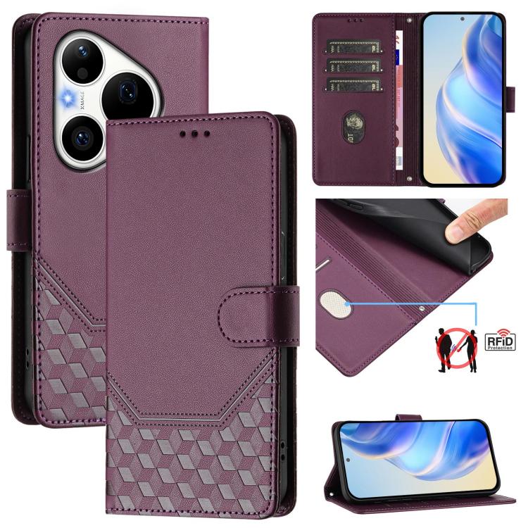 Honeycomb Embossing RFID Leather Phone Case, For Huawei nova 16z, For Huawei nova 16, For Huawei Pura 90 Pro Max, For Huawei Pura 90 Pro, For Huawei Mate 70 Air, For Huawei Enjoy 80s, For Huawei nova 14 Ultra 5G, For Huawei nova 14 Pro 5G