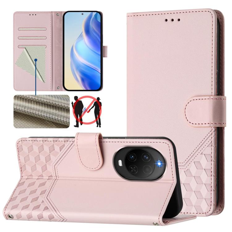 Honeycomb Embossing RFID Leather Phone Case, For Huawei nova 16z, For Huawei nova 16, For Huawei Pura 90 Pro Max, For Huawei Pura 90 Pro, For Huawei Mate 70 Air, For Huawei Enjoy 80s, For Huawei nova 14 Ultra 5G, For Huawei nova 14 Pro 5G