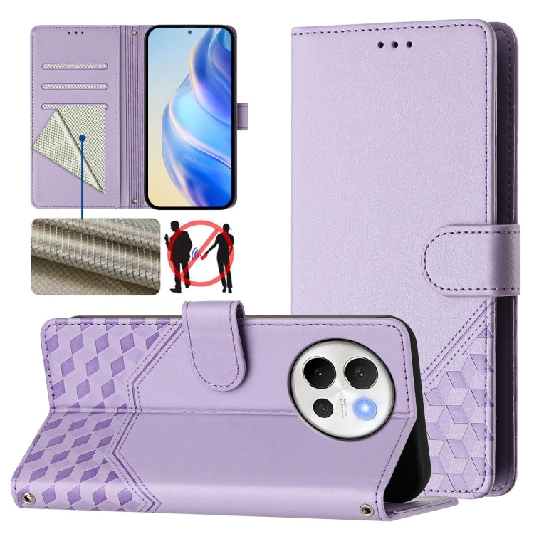Honeycomb Embossing RFID Leather Phone Case, For vivo iQOO Z9s 5G / V40e 5G India, For vivo Y300 Pro, For vivo iQOO Z9s Pro 5G / T3 Pro 5G India, For vivo V40 Lite 5G / V30e 5G Global, For vivo S19 Pro, For vivo S19, For vivo Y28 4G, For vivo X100s 5G
