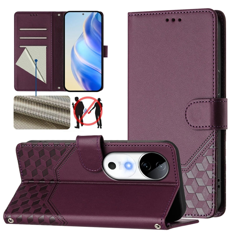 Honeycomb Embossing RFID Leather Phone Case, For vivo iQOO Z9s 5G / V40e 5G India, For vivo Y300 Pro, For vivo iQOO Z9s Pro 5G / T3 Pro 5G India, For vivo V40 Lite 5G / V30e 5G Global, For vivo S19 Pro, For vivo S19, For vivo Y28 4G, For vivo X100s 5G