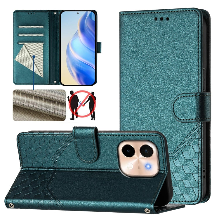Honeycomb Embossing RFID Leather Phone Case, For vivo iQOO Z9s 5G / V40e 5G India, For vivo Y300 Pro, For vivo iQOO Z9s Pro 5G / T3 Pro 5G India, For vivo V40 Lite 5G / V30e 5G Global, For vivo S19 Pro, For vivo S19, For vivo Y28 4G, For vivo X100s 5G