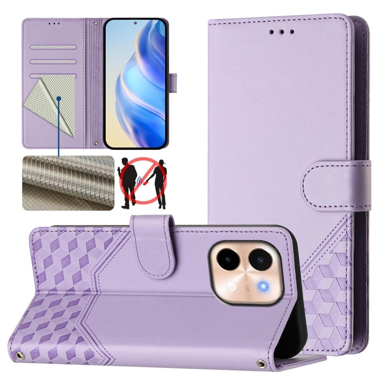 Honeycomb Embossing RFID Leather Phone Case, For vivo iQOO Z9s 5G / V40e 5G India, For vivo Y300 Pro, For vivo iQOO Z9s Pro 5G / T3 Pro 5G India, For vivo V40 Lite 5G / V30e 5G Global, For vivo S19 Pro, For vivo S19, For vivo Y28 4G, For vivo X100s 5G
