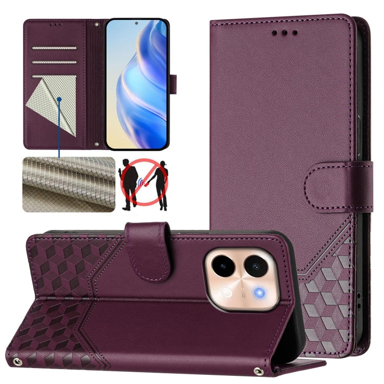 Honeycomb Embossing RFID Leather Phone Case, For vivo iQOO Z9s 5G / V40e 5G India, For vivo Y300 Pro, For vivo iQOO Z9s Pro 5G / T3 Pro 5G India, For vivo V40 Lite 5G / V30e 5G Global, For vivo S19 Pro, For vivo S19, For vivo Y28 4G, For vivo X100s 5G
