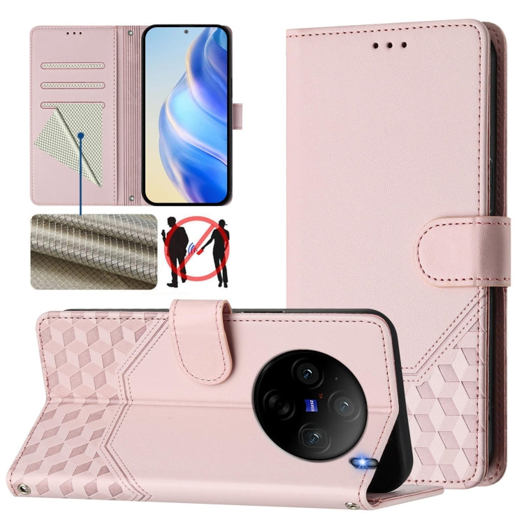 Honeycomb Embossing RFID Leather Phone Case, For vivo iQOO Z9s 5G / V40e 5G India, For vivo Y300 Pro, For vivo iQOO Z9s Pro 5G / T3 Pro 5G India, For vivo V40 Lite 5G / V30e 5G Global, For vivo S19 Pro, For vivo S19, For vivo Y28 4G, For vivo X100s 5G