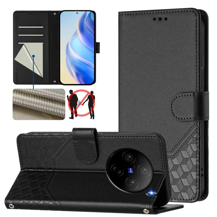 Honeycomb Embossing RFID Leather Phone Case, For vivo iQOO Z9s 5G / V40e 5G India, For vivo Y300 Pro, For vivo iQOO Z9s Pro 5G / T3 Pro 5G India, For vivo V40 Lite 5G / V30e 5G Global, For vivo S19 Pro, For vivo S19, For vivo Y28 4G, For vivo X100s 5G