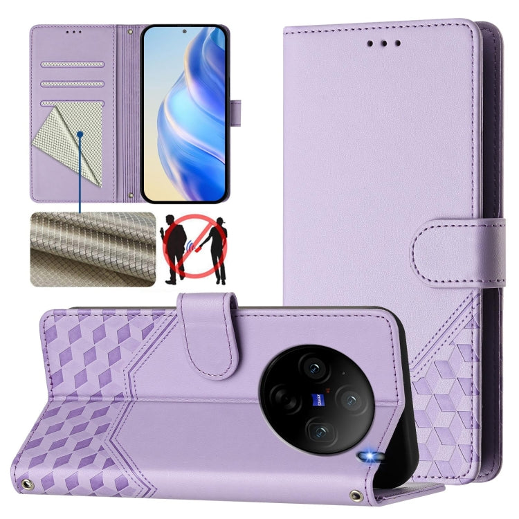 Honeycomb Embossing RFID Leather Phone Case, For vivo iQOO Z9s 5G / V40e 5G India, For vivo Y300 Pro, For vivo iQOO Z9s Pro 5G / T3 Pro 5G India, For vivo V40 Lite 5G / V30e 5G Global, For vivo S19 Pro, For vivo S19, For vivo Y28 4G, For vivo X100s 5G