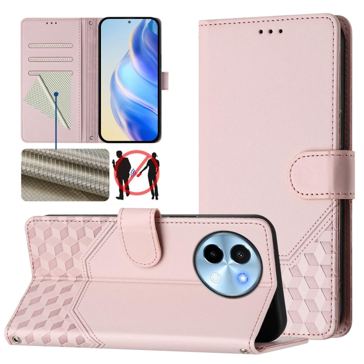 Honeycomb Embossing RFID Leather Phone Case, For vivo Y03 4G Global / Y18 4G, For vivo Y38 5G / Y200i / T3x Global, For vivo iQOO Z9x, For vivo iQOO Z9 / Z9 Turbo, For vivo Y100 IDN / T3 5G IDN, For vivo V30 5G / V30 Pro Global                         ...