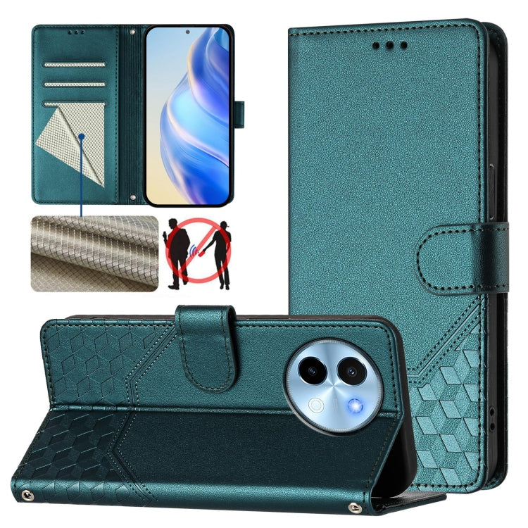 Honeycomb Embossing RFID Leather Phone Case, For vivo Y03 4G Global / Y18 4G, For vivo Y38 5G / Y200i / T3x Global, For vivo iQOO Z9x, For vivo iQOO Z9 / Z9 Turbo, For vivo Y100 IDN / T3 5G IDN, For vivo V30 5G / V30 Pro Global                         ...