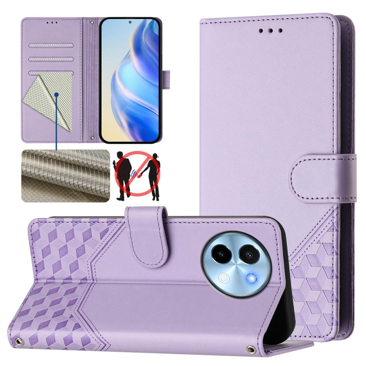 Honeycomb Embossing RFID Leather Phone Case, For vivo Y03 4G Global / Y18 4G, For vivo Y38 5G / Y200i / T3x Global, For vivo iQOO Z9x, For vivo iQOO Z9 / Z9 Turbo, For vivo Y100 IDN / T3 5G IDN, For vivo V30 5G / V30 Pro Global                         ...