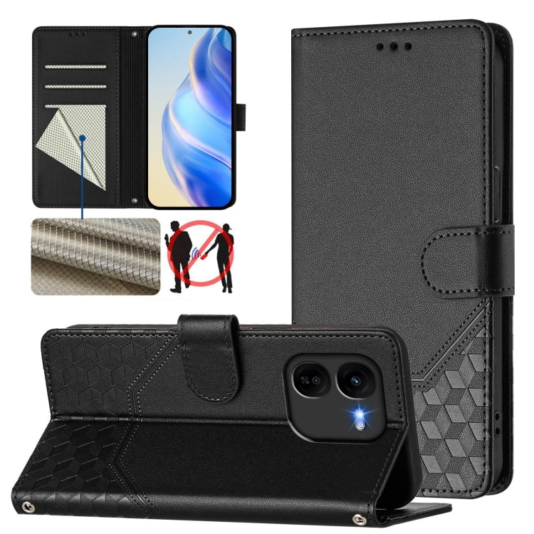 Honeycomb Embossing RFID Leather Phone Case, For vivo Y03 4G Global / Y18 4G, For vivo Y38 5G / Y200i / T3x Global, For vivo iQOO Z9x, For vivo iQOO Z9 / Z9 Turbo, For vivo Y100 IDN / T3 5G IDN, For vivo V30 5G / V30 Pro Global                         ...