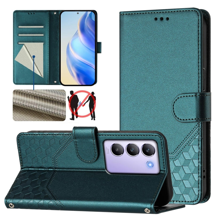 Honeycomb Embossing RFID Leather Phone Case, For vivo Y03 4G Global / Y18 4G, For vivo Y38 5G / Y200i / T3x Global, For vivo iQOO Z9x, For vivo iQOO Z9 / Z9 Turbo, For vivo Y100 IDN / T3 5G IDN, For vivo V30 5G / V30 Pro Global                         ...