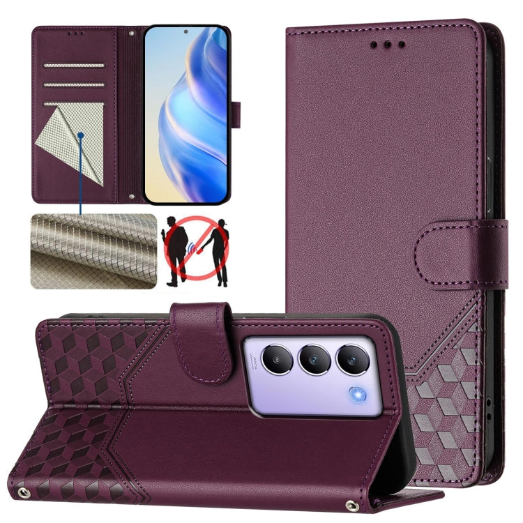 Honeycomb Embossing RFID Leather Phone Case, For vivo Y03 4G Global / Y18 4G, For vivo Y38 5G / Y200i / T3x Global, For vivo iQOO Z9x, For vivo iQOO Z9 / Z9 Turbo, For vivo Y100 IDN / T3 5G IDN, For vivo V30 5G / V30 Pro Global                         ...