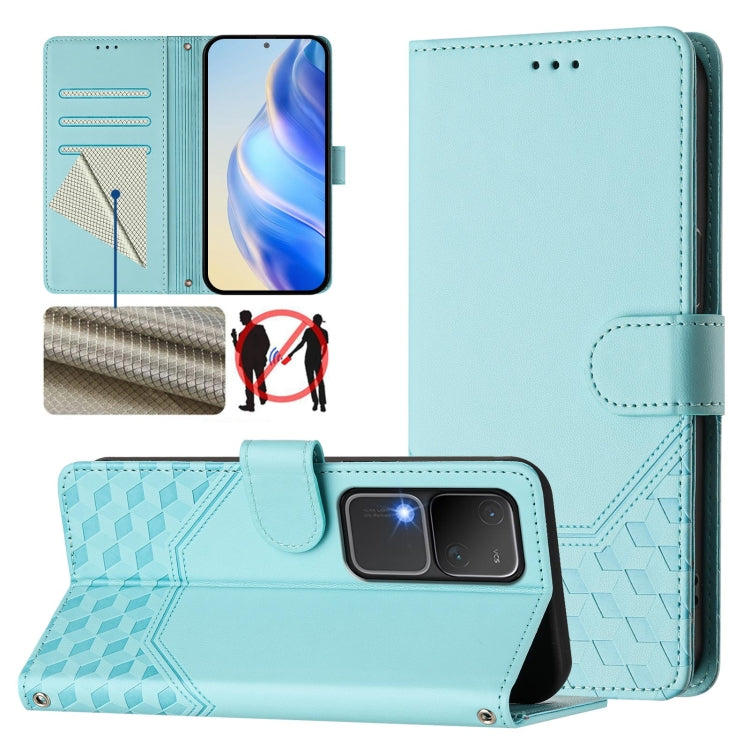 Honeycomb Embossing RFID Leather Phone Case, For vivo Y03 4G Global / Y18 4G, For vivo Y38 5G / Y200i / T3x Global, For vivo iQOO Z9x, For vivo iQOO Z9 / Z9 Turbo, For vivo Y100 IDN / T3 5G IDN, For vivo V30 5G / V30 Pro Global                         ...