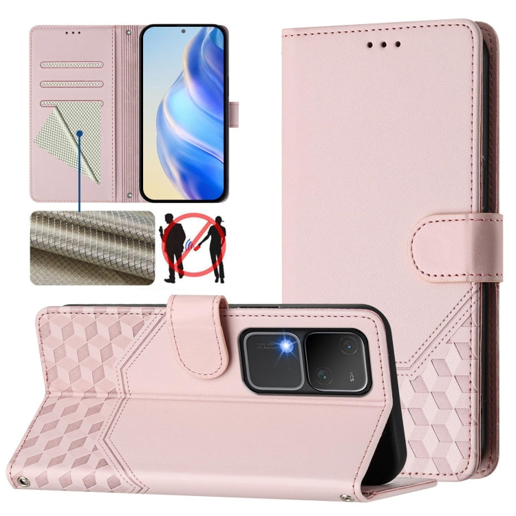 Honeycomb Embossing RFID Leather Phone Case, For vivo Y03 4G Global / Y18 4G, For vivo Y38 5G / Y200i / T3x Global, For vivo iQOO Z9x, For vivo iQOO Z9 / Z9 Turbo, For vivo Y100 IDN / T3 5G IDN, For vivo V30 5G / V30 Pro Global                         ...