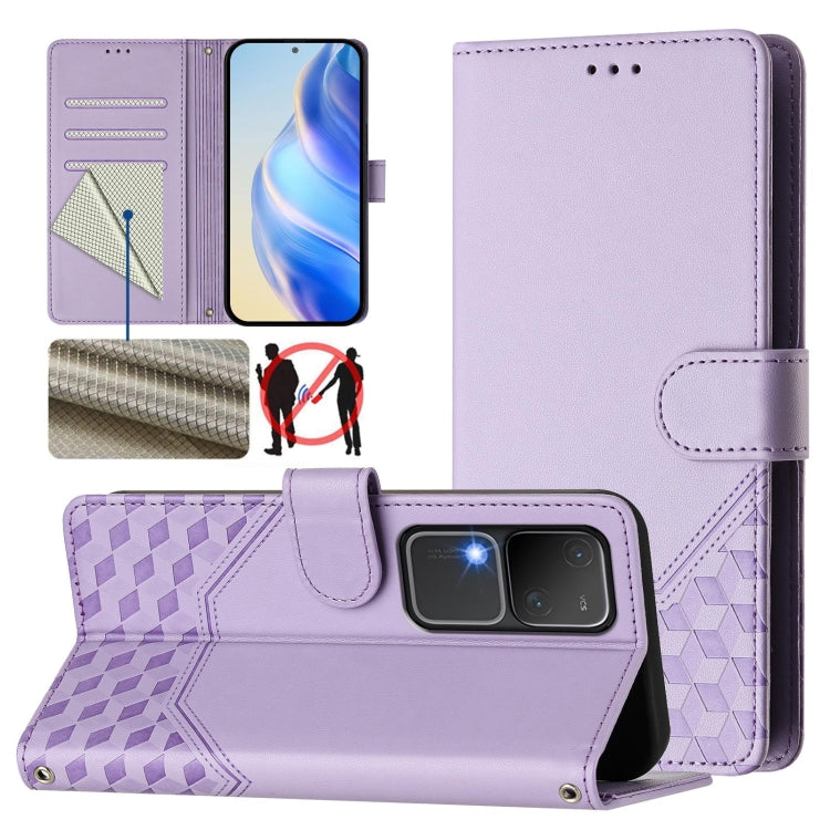 Honeycomb Embossing RFID Leather Phone Case, For vivo Y03 4G Global / Y18 4G, For vivo Y38 5G / Y200i / T3x Global, For vivo iQOO Z9x, For vivo iQOO Z9 / Z9 Turbo, For vivo Y100 IDN / T3 5G IDN, For vivo V30 5G / V30 Pro Global                         ...
