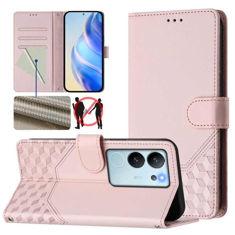 Honeycomb Embossing RFID Leather Phone Case, For vivo Y03 4G Global / Y18 4G, For vivo Y38 5G / Y200i / T3x Global, For vivo iQOO Z9x, For vivo iQOO Z9 / Z9 Turbo, For vivo Y100 IDN / T3 5G IDN, For vivo V30 5G / V30 Pro Global                         ...