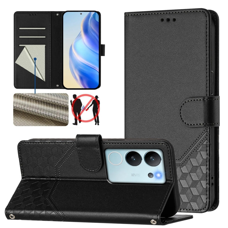 Honeycomb Embossing RFID Leather Phone Case, For vivo Y03 4G Global / Y18 4G, For vivo Y38 5G / Y200i / T3x Global, For vivo iQOO Z9x, For vivo iQOO Z9 / Z9 Turbo, For vivo Y100 IDN / T3 5G IDN, For vivo V30 5G / V30 Pro Global                         ...